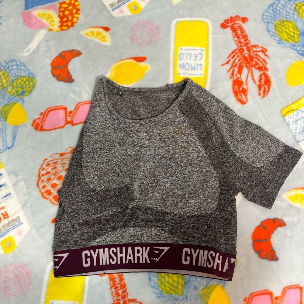 Gymshark Heather Gray Crop Top with Maroon Band